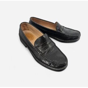 VTG Triver Flight Sz 37.5/7.5 Black Leather Slip On Classic Preppy Loafers W/Box